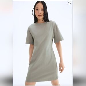 H&M Sage Gray T-Shirt Mini Dress Short Sleeve Crew Neck Relaxed SZ:XS‎